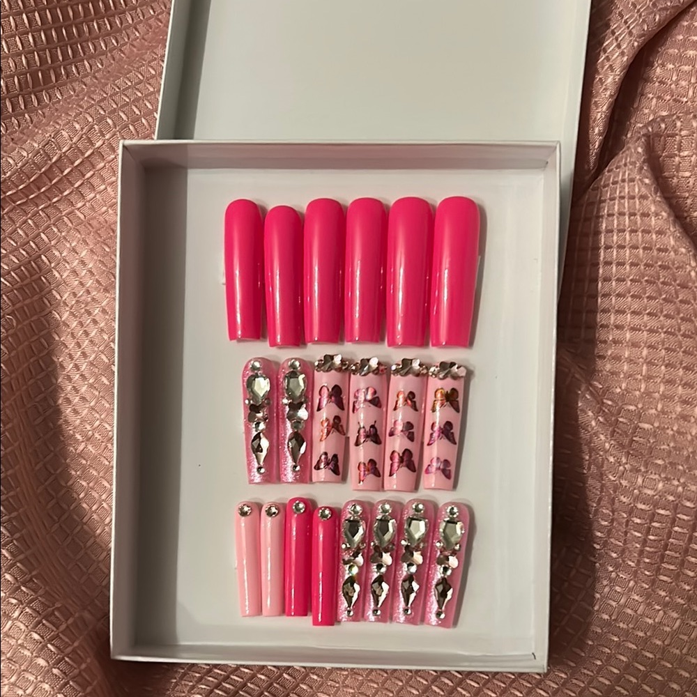 Pink and Silver Press-On Nails